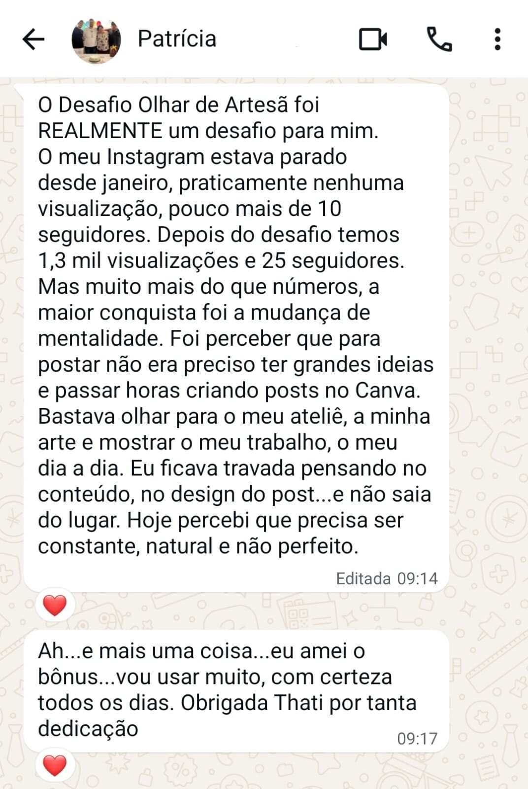 Print de depoimento de Patrícia