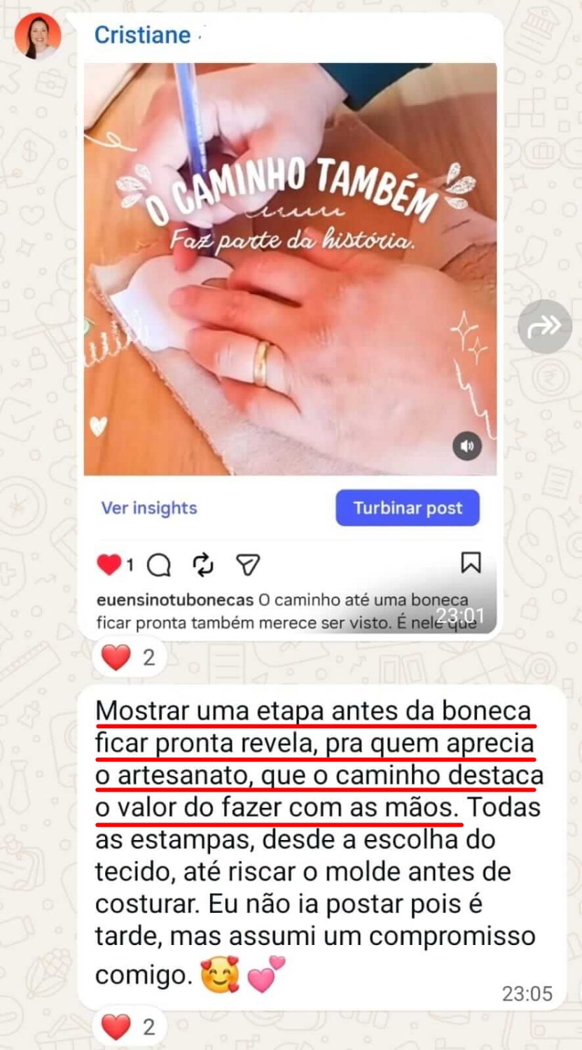 Print de depoimento de Cristiane