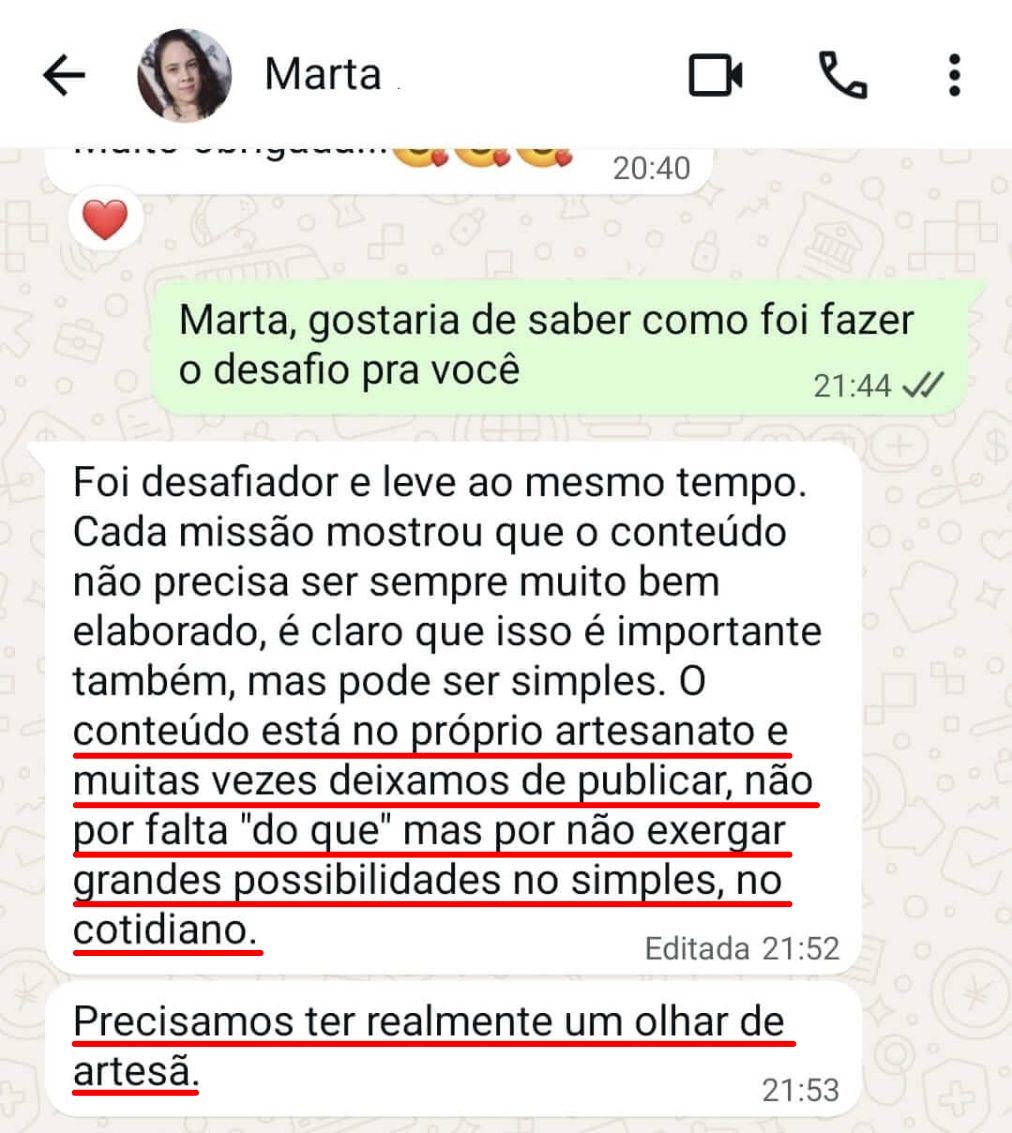 Print de depoimento de Marta